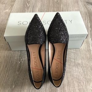 Sole Society Black Glitter Camilla Smoking Loafer